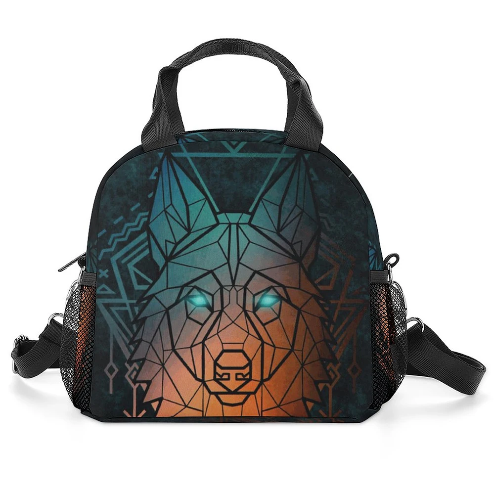 Portable Lunchbox Insulated Lunch Bags with Wolf Pattern Lunch Box for Office Picnic Set