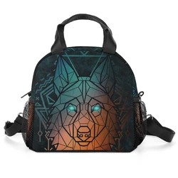Portable Lunchbox Insulated Lunch Bags with Wolf Pattern Lunch Box for Office Picnic Set