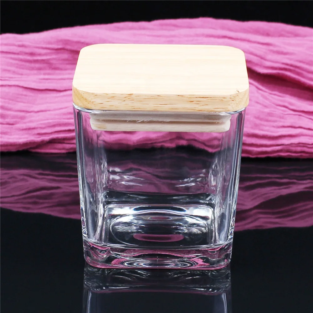 
BOYE high quality square scented custom candle glass jars with wooden lid 