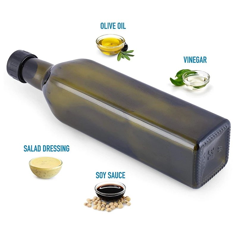 Kitchen Glass Oil and Vinegar Dispenser 17oz / 500ml Olive Oil Bottle Dispenser with Airtight Nozzle Plug