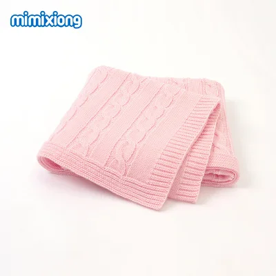 Wholesales  solid knitted baby blanket fabric natural warm knitted crochet baby swaddle wrap blanket winter