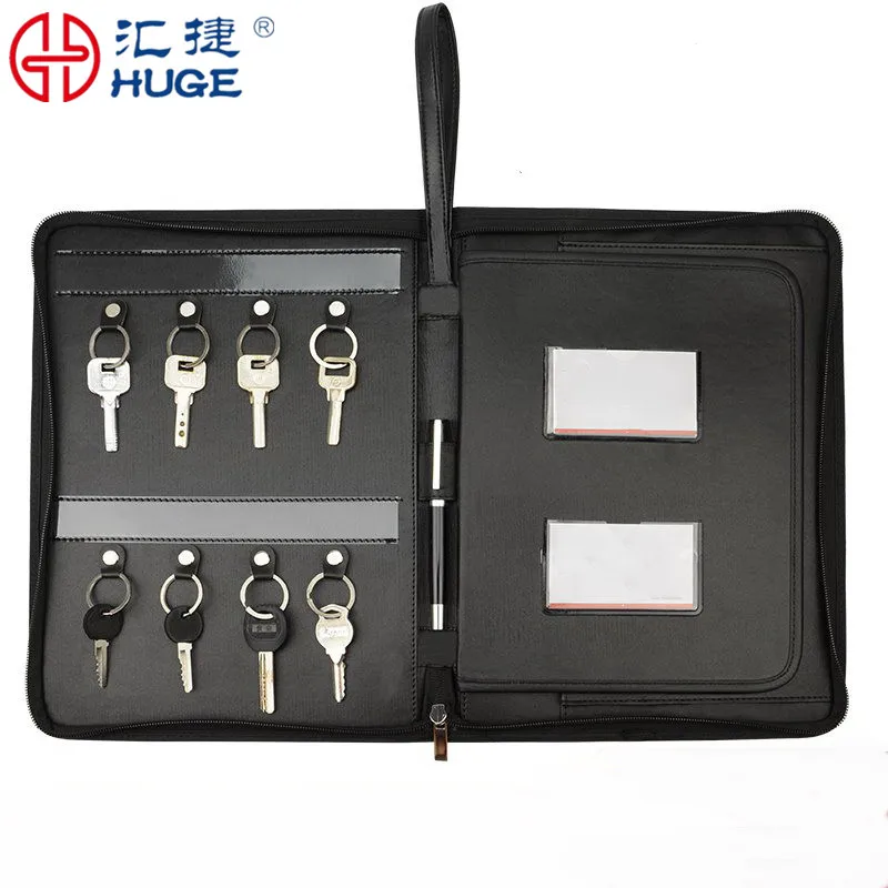 A4 MultiFunctional Key Rings China Leather Document Folder Portfolio Folder with Zipper