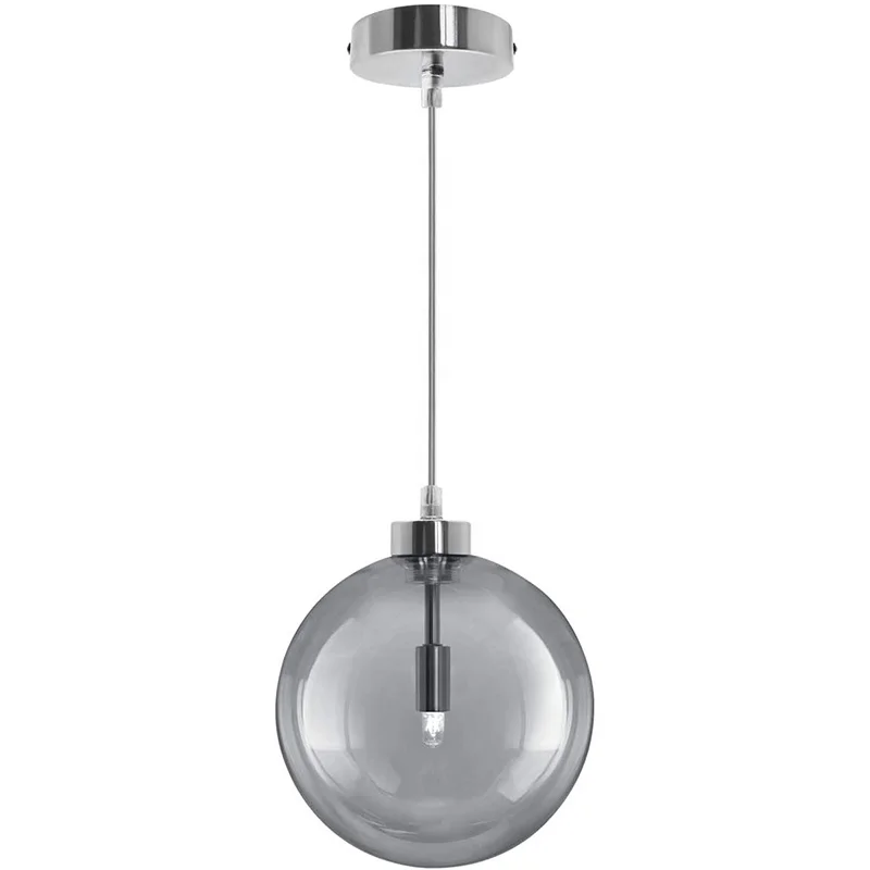 
Modern Vintage Globe Pendant Light Grey Smoked Feature Glass Ceiling Lamp Shade with Chrome Holder 