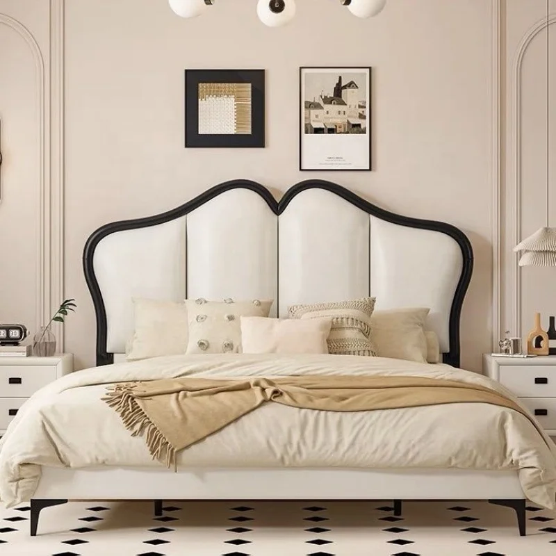 American Luxury Style Bedroom King Size Bed European Style High Quality Solid Wood Double Bed Soft Headboard Leather Bed