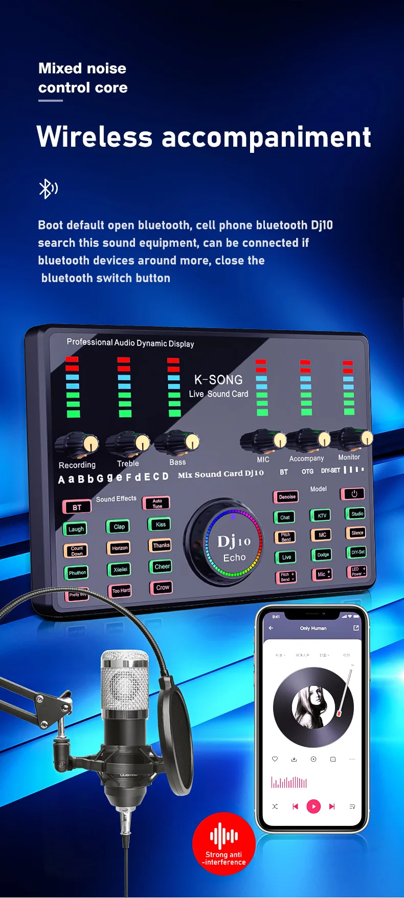 Bm800 Microphone Dj10 Sound Card Set Studio Streaming Gaming Mic Dj Karaoke Home Audio Sound System Microphone For Phone Pc