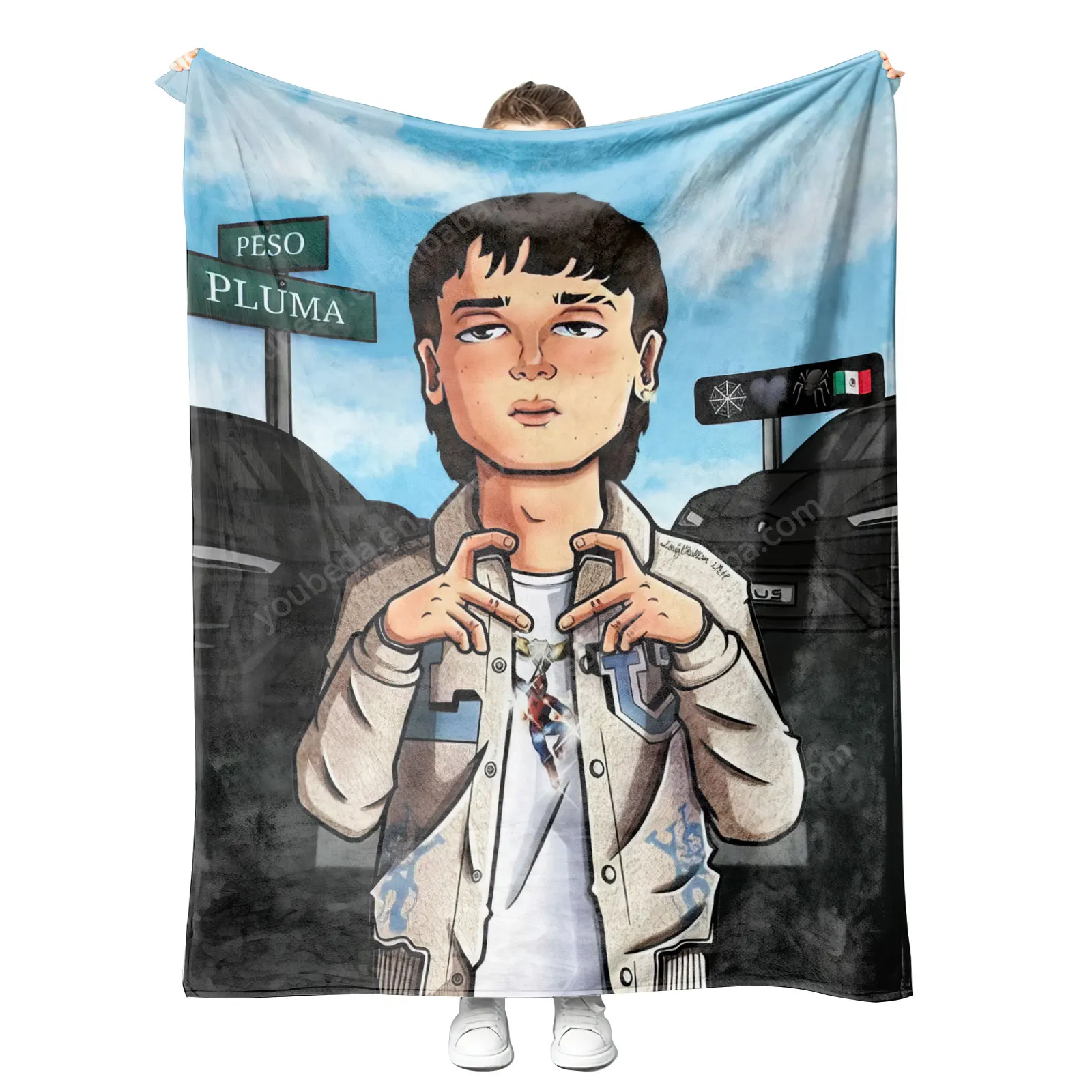 top selling products 2024 Custom peso pluma American concert cover sublimation fluffy travel throw blanket with fans