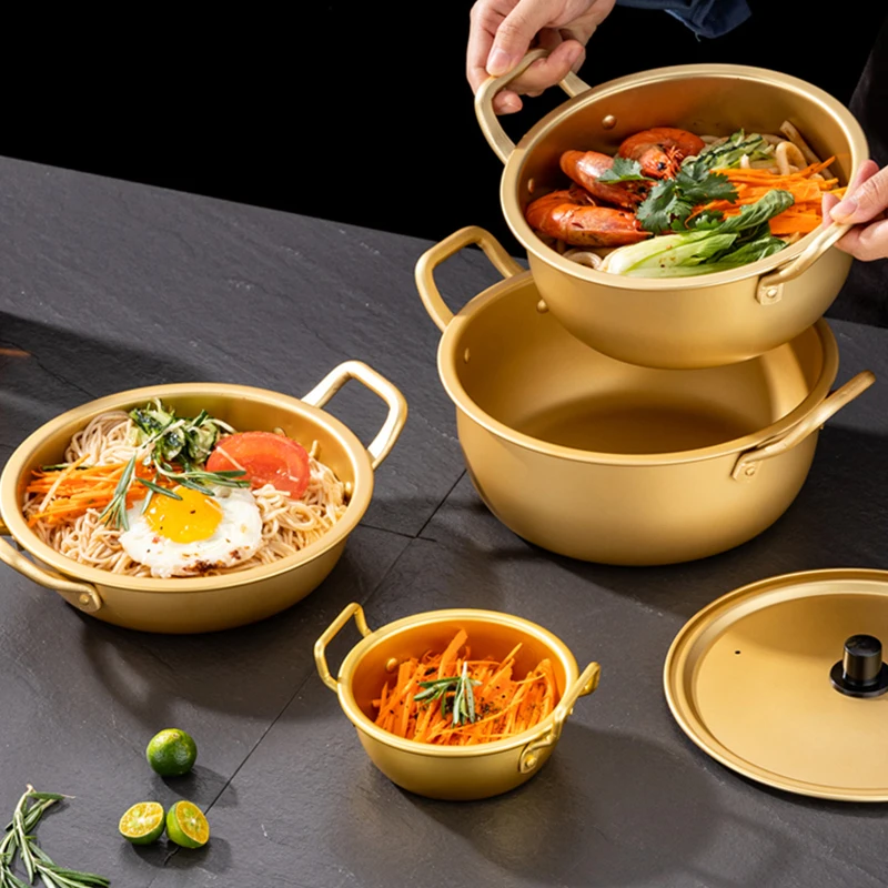 High quality Korean Gold aluminum cookware Casserole cooking soup & stock pots kitchen Tableware Ramen bowl