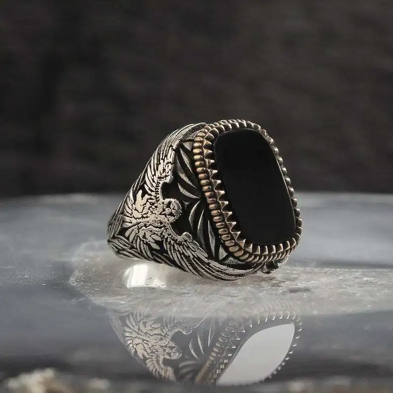 925  plated silver stone ring designs for men turkey