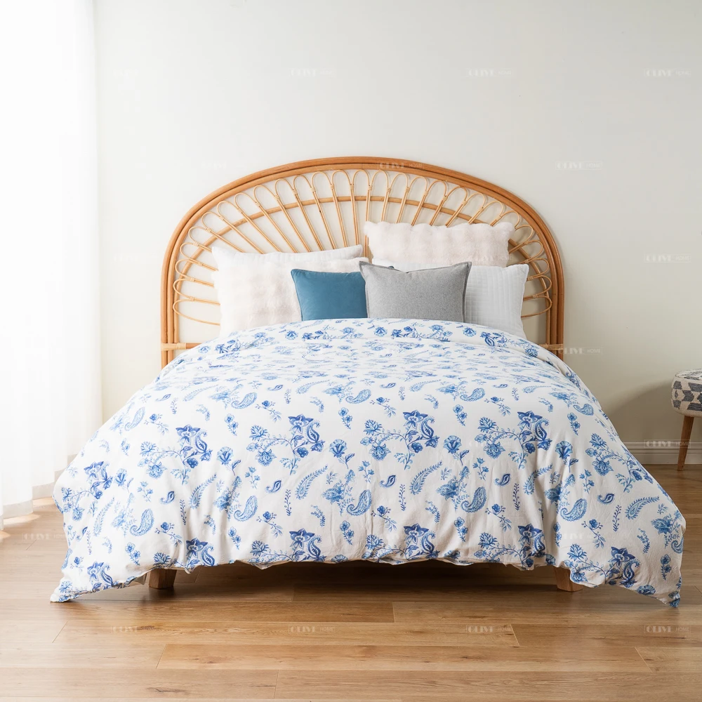 stonewashed Wild Flowers Printed Bedding Ultra Soft Linen Cotton Duvet Cover Pillowcase Set Zipper Button Closure All Season Use