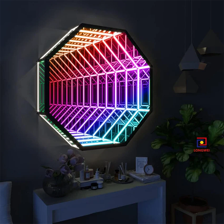 Hot Selling Nordic Atmosphere Hexagon Wall Lamp Multilayer Magic Mirror 3D LED Dance Floor Modern Glass Design