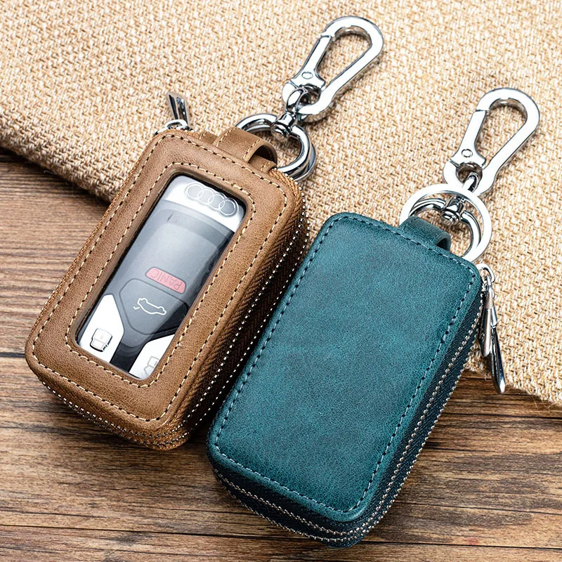 Retro Genuine Leather Car Key Case Hook Keychain Wallet Portable Men Coin Case Holder Organizer Pouch Bag Keychain