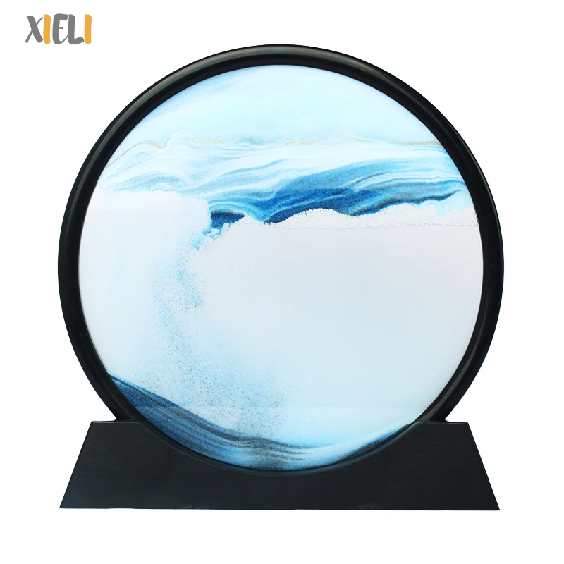 Moving Sand Art Picture Round Glass 3D Deep Sea Sandscape in Motion Display Flowing Magic Sand Frame for Craft Gift