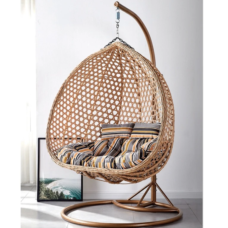 Modern Rattan Hanging Egg Chair With Stand Patio Swings Rocking Basket Hammock Chair Balcony Courtyard Garden Outdoor Furniture