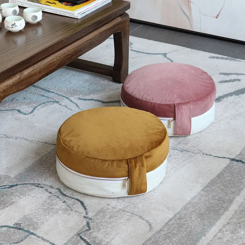 Sky Blue Velvet Outer Cover Buckwheat Husk Meditation Cushion Removable And Washable Customizable Color Yoga Zafu Pillow