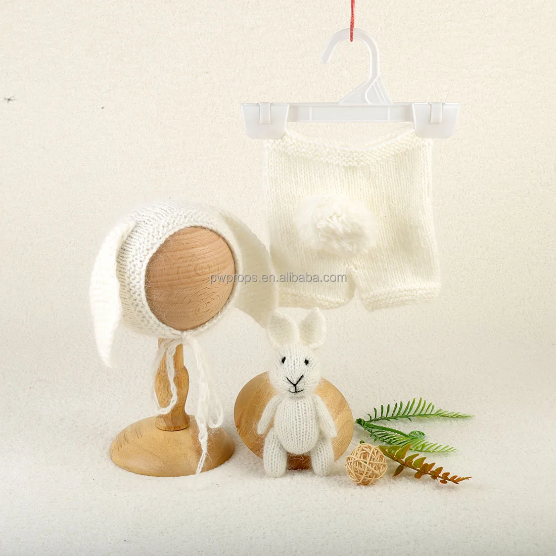 Newborn Photography Props Angola Clothes Knit Fuzzy Bunny Hat And Pant Set Photo Shoot