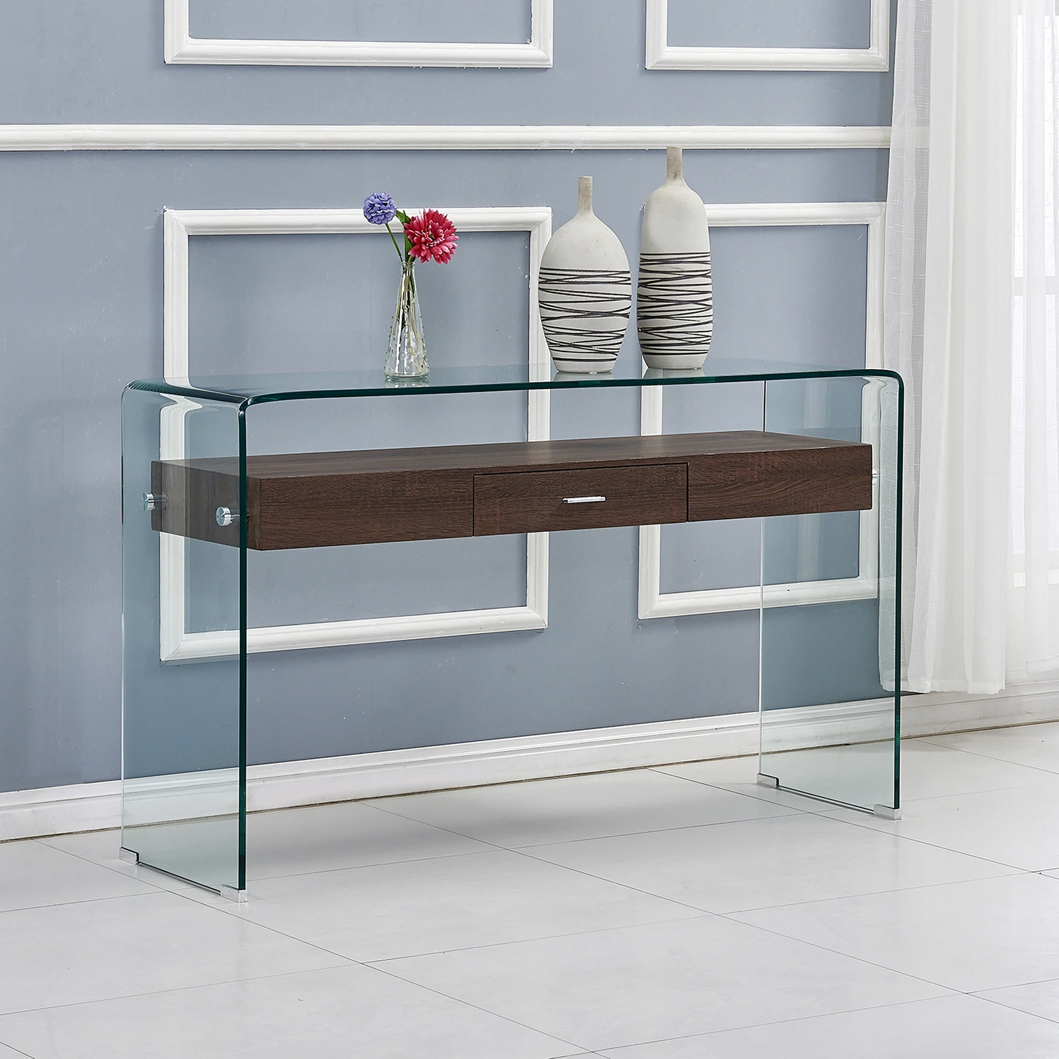 
Hotel Living Room Glass Entryway Table Console Table With Drawers 