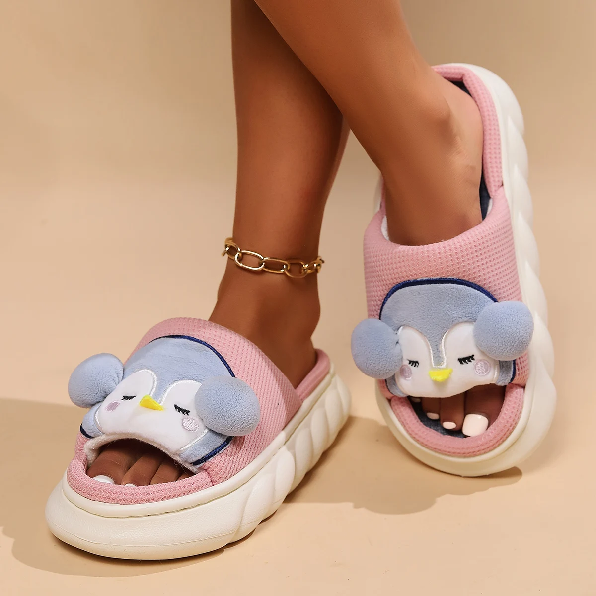 Lovely Animal Penguin Cute Cartoon Slides Thick Sole Anti Slip Summer Sandals Indoor Unisex Home Women Slippers