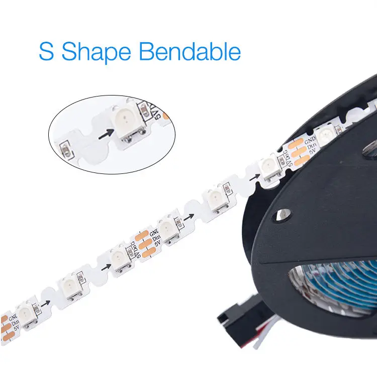 S shape Addressable Zigzag 5mm 8mm PCB WS2812B RGB LED pixel bendable 48 60 leds/m 5V full color ZIG ZAG LED Strip Light