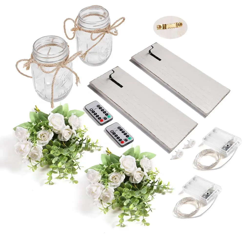 Настенные светильники в деревенском стиле с белыми цветами настенные ручной работы Мейсона подвесные дизайнерские светодиодные фонарики и белая роза