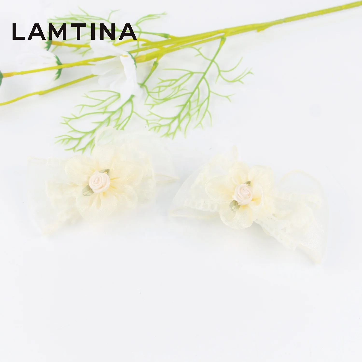 Wholesale Hot Selling Handmade Simulation Flower Organza Ribbon Bow Rhinestone Hair Clip Fashion Hairgrip