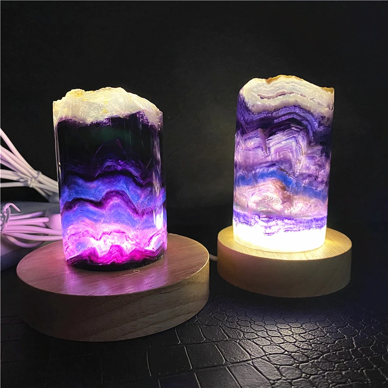 Natural healing crystal table bedside night lamp Rainbow fluorite lamp for sale