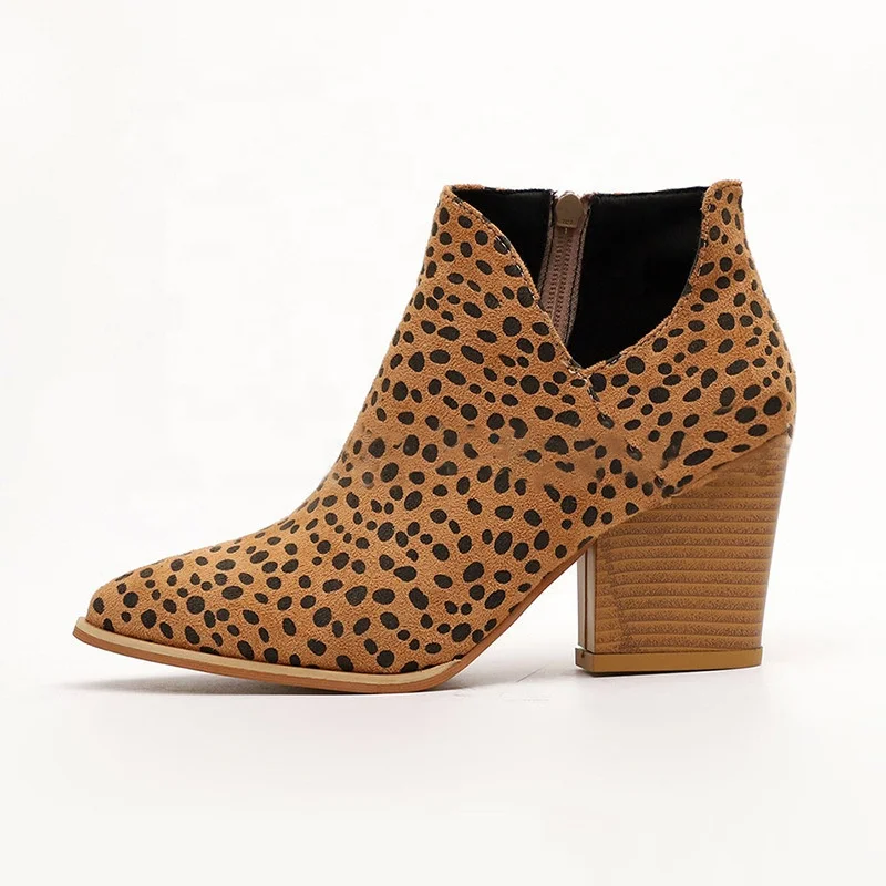 Women New Comfortable Snake Leopard Print Thick Heel Boots Pointed Boots