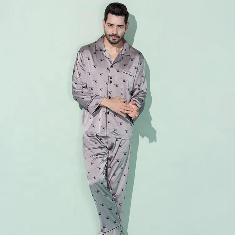 Wholesale Nightgown Two Piece Silk Sleepwear Set Mens Satin Pajamas