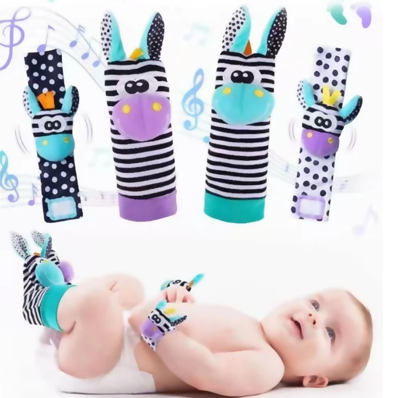 SeaMind Newborn Infant Cartoon Plush Animal Soft baby rattle socks wrist strap rattles set baby plush foot rattle