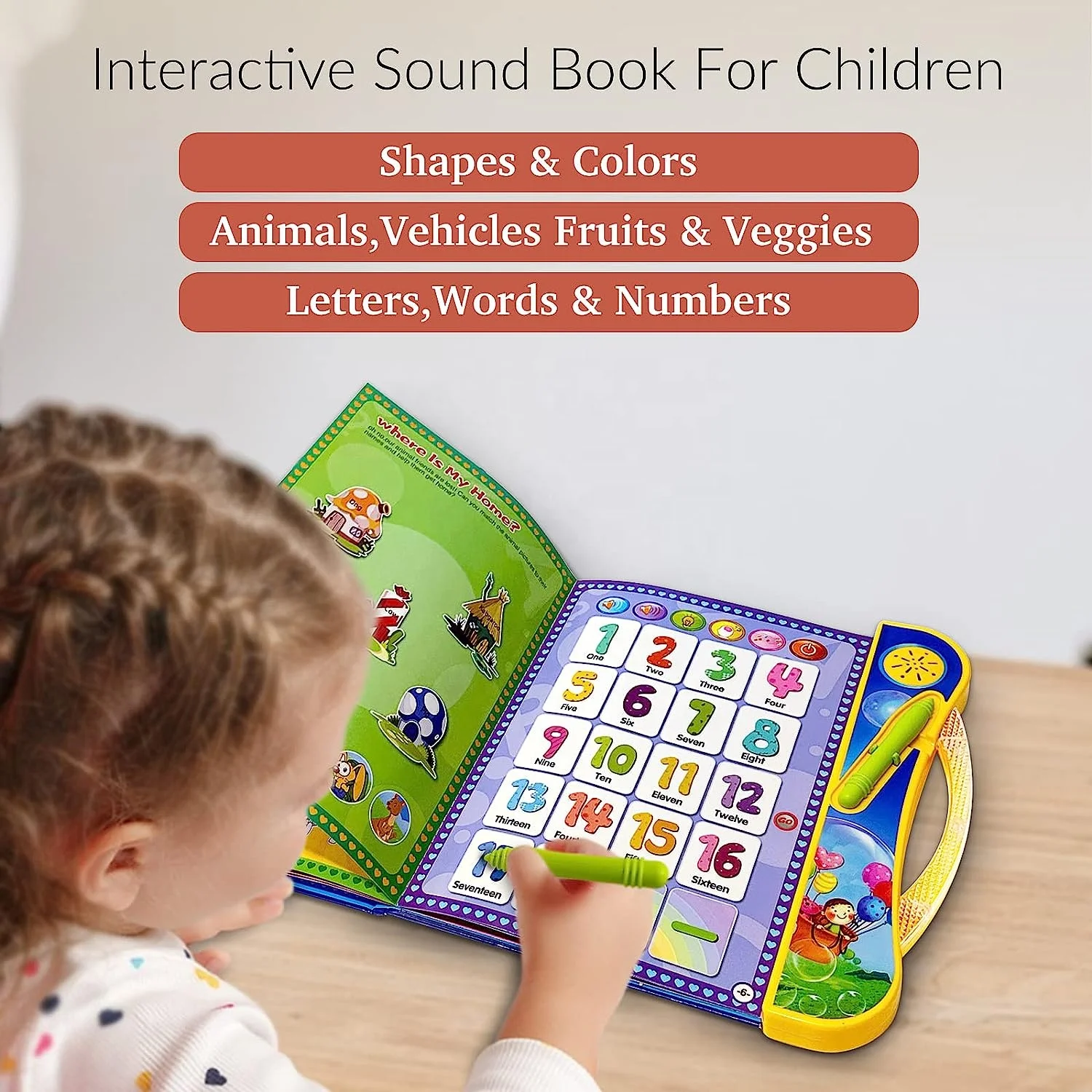 Learning Book -ABC Sound Book,with 10 Modes to Learn Music/Numbers/Animals / Alphabet,Interactive Electronic Books