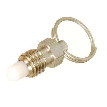 Stubby Pull Ring retractable spring loaded threaded plunger pin with white delrin nose