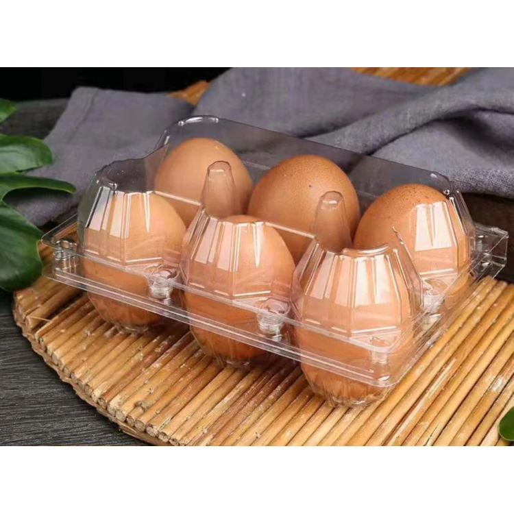 Wholesale customizable 6 grid egg tray flip cover transparent packaging egg tray PET blister material square egg tray
