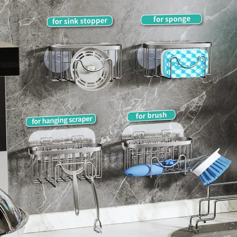 Multifunctional stainless steel M-Shape kitchen sink rack - double hanging organizer, sponge and brush drainage rack