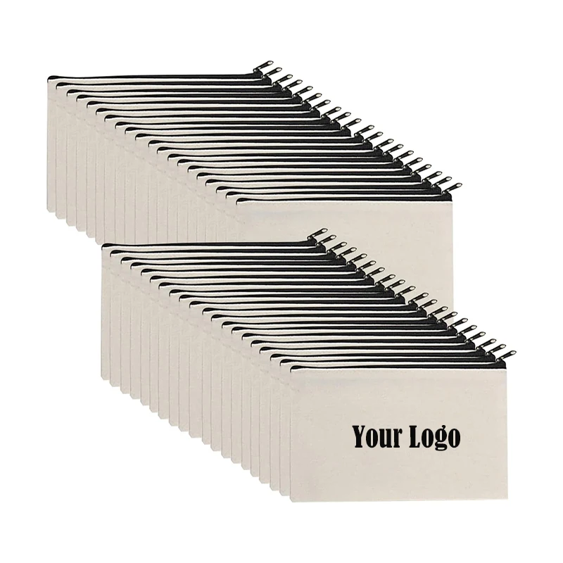 Wholesale White Organic Canvas Zipper Pouch Diy Canvas Makeup Bags Women Toiletry Bag Professional