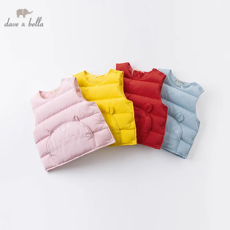 DBM16432 dave bella baby Зимний ультра легкий пуховик унисекс мультфильм без рукавов 90% белый утиный пух Подкладка пальто