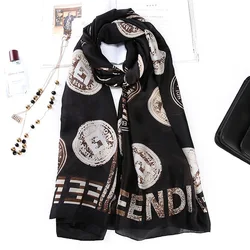 Simple Temperament Sunscreen Women Letter Circle Pattern Print Shawl Scarf New Silk Stain Digital Print Scarves In Bulk