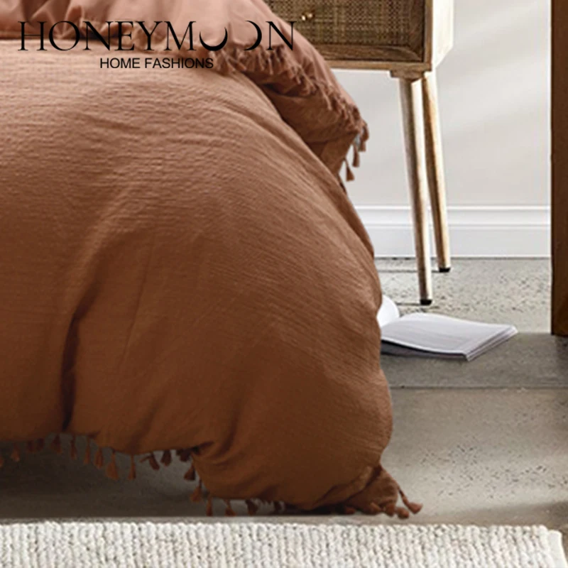 2022 best quality of home duvet cover sets 3pcs 120gsm seersucker with hand made trim
