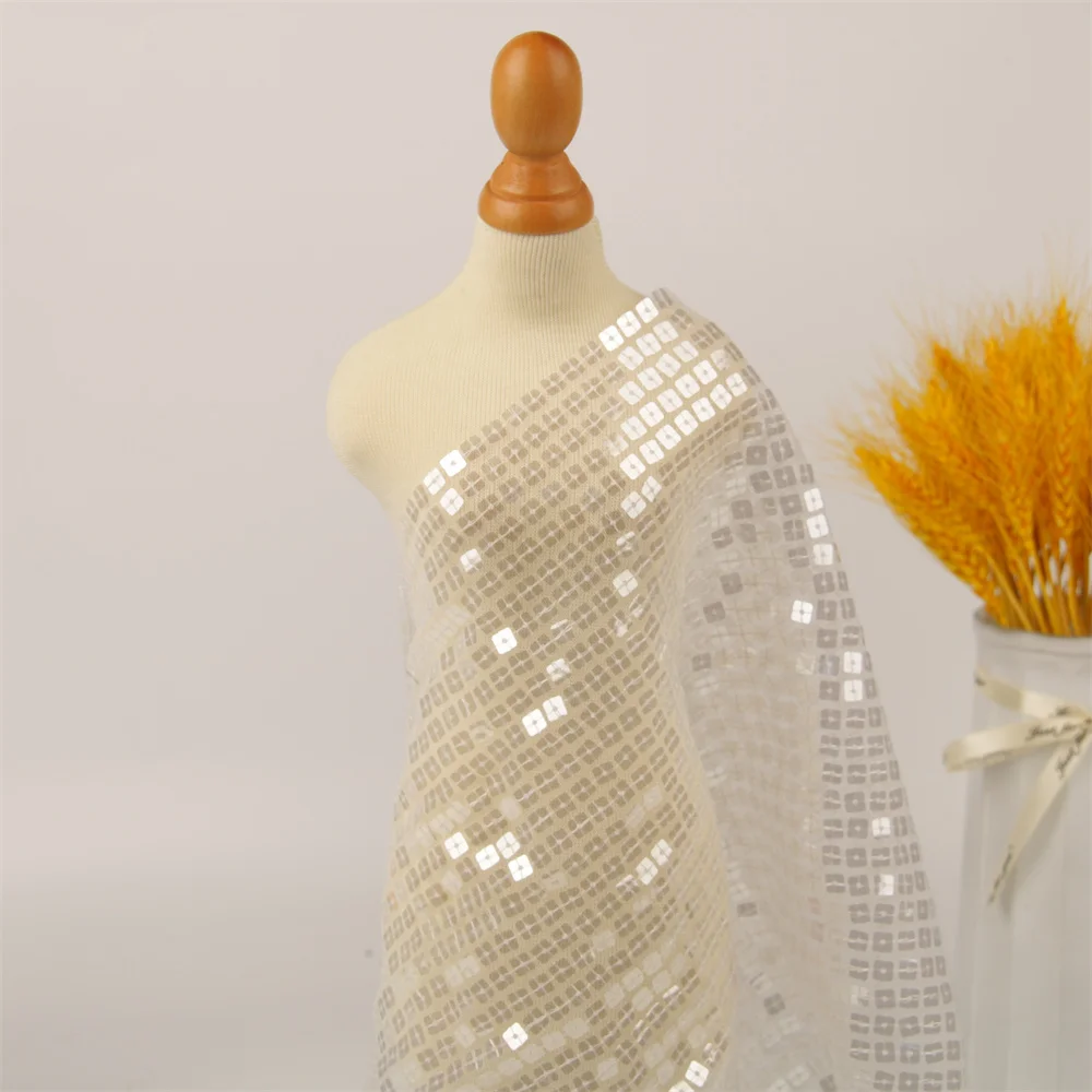 soft polyester embroidery fabric, india sequin dress fabric/