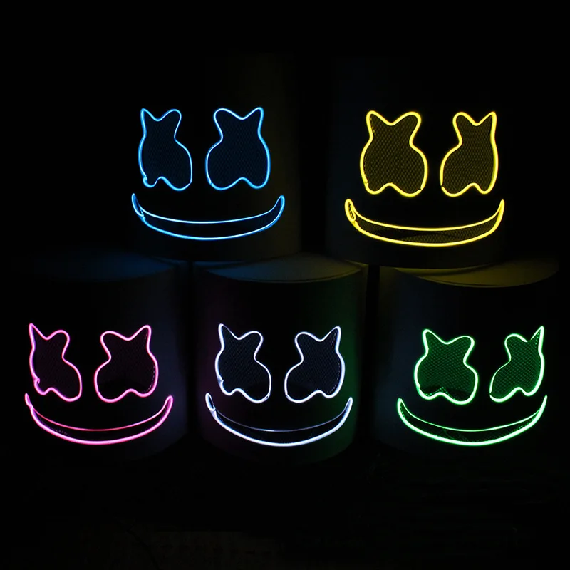 Wholesale LED glowing EL wire Costume  Halloween mask marshmallow dancing cotton candy party mask