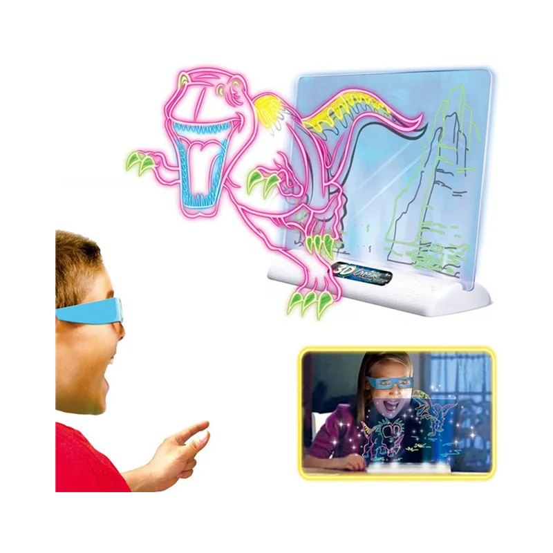Light up Tracing Pad - Kids Magic Pad Light Up Drawing Board  Education Dinosaur Doodle Glow Pad with 2 3D Glasses - Gift