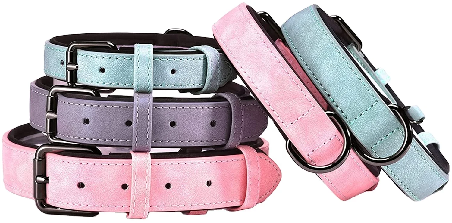 Boshiho Custom Adjustable Luxury Fancy Pet Personalized Pet Dog Collars Outdoor Leather Dog Collar with Name Tag D ring