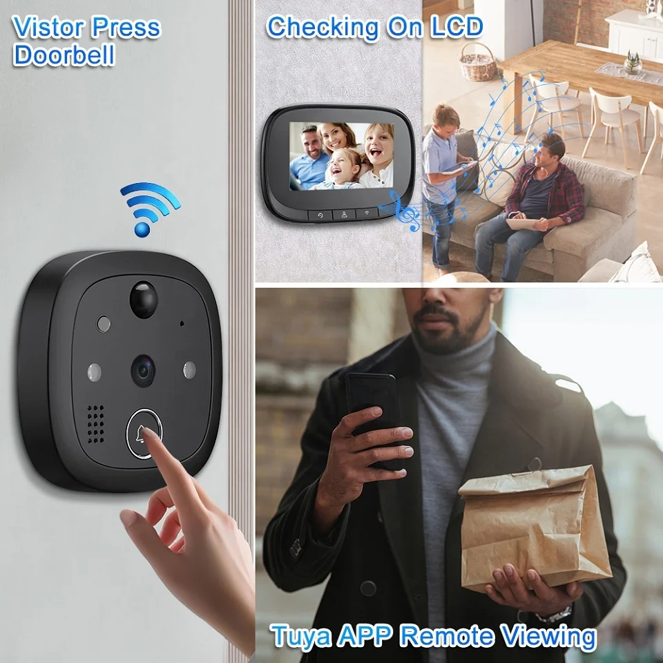 2022 peephole camera wifi door viewer motion detection Tuya smart peep hole video doorbell