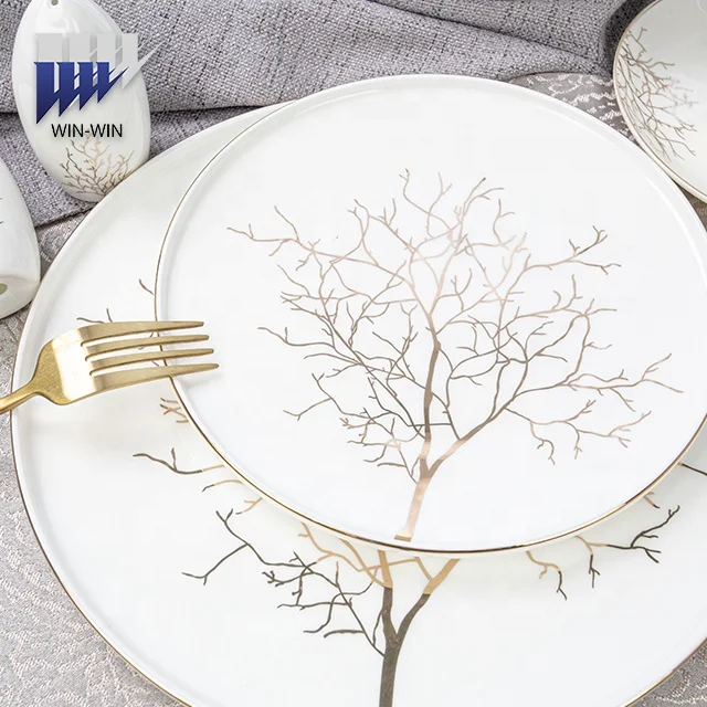 Custom gold pattern design eco-friendly 60pcs exquisite bone china dinner set for party and restaurant