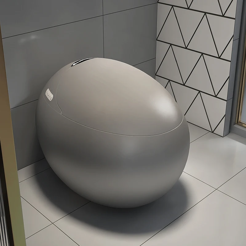 Hot sale luxury silver gray automatic toilet warm air drying egg shaped toilet floor mounted intelligent smart toilet