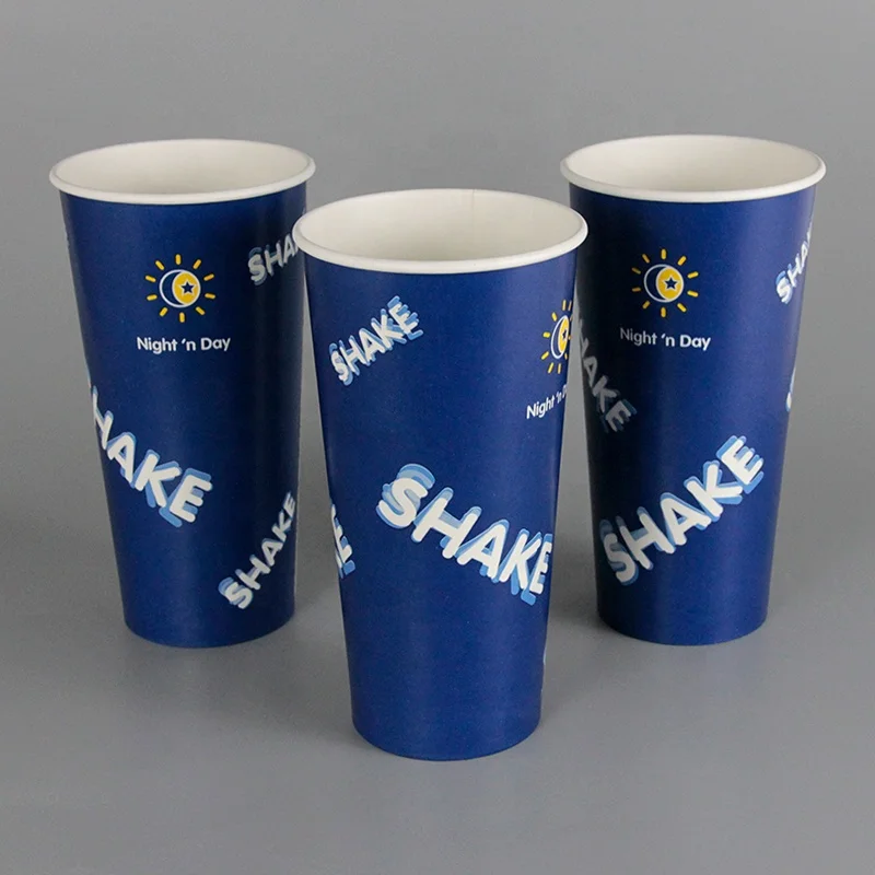 Blue Color Disposable Single Wall Paper Cup With Matching Lid for Cold Beverage Juice Beverage by PLA or PE Lined