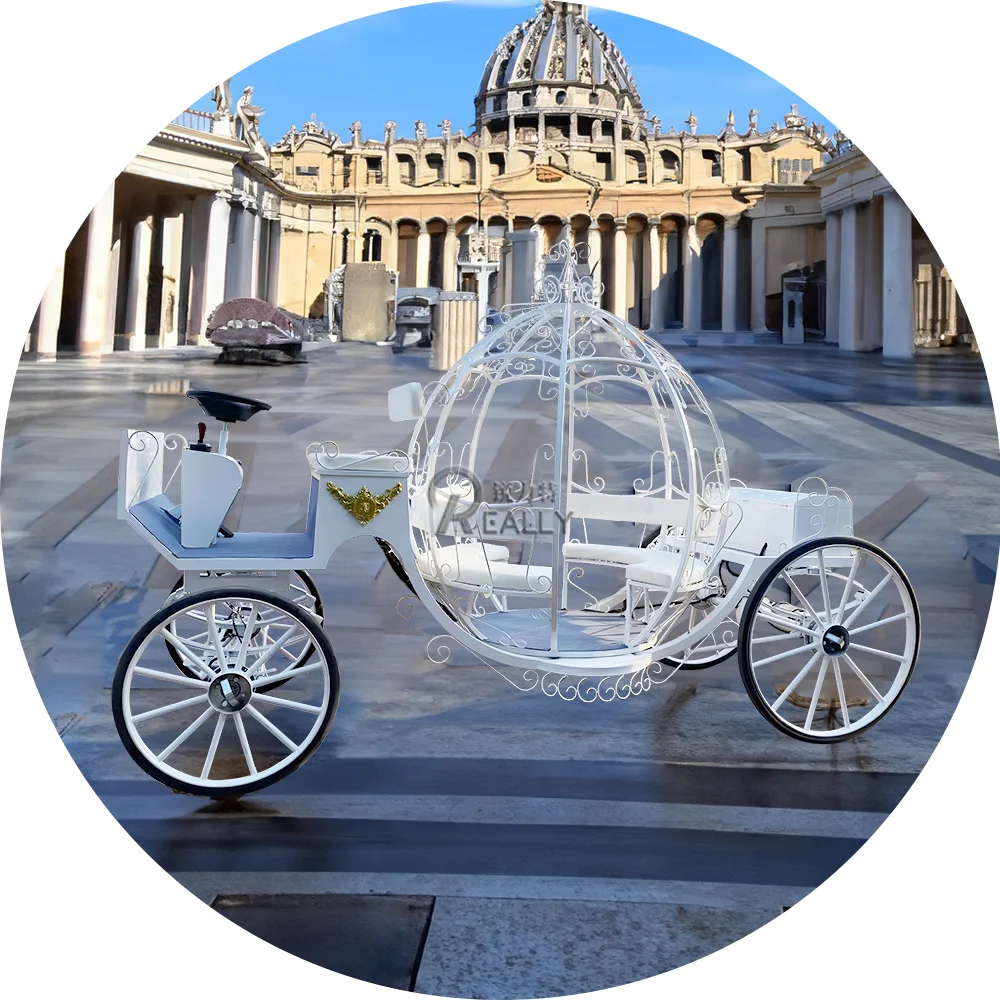 2025 Golden Pumpkin Horse Carriage For Wedding princess Horse chuck Wagon Sightseeing Tourist Horse Drawn Carriage