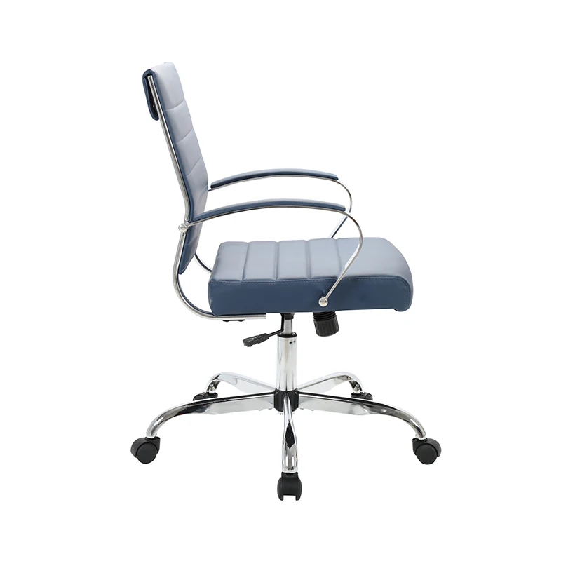 Blue PU Leather Executive Chair Furniture Chromed Metal Frame Swivel Office Chair