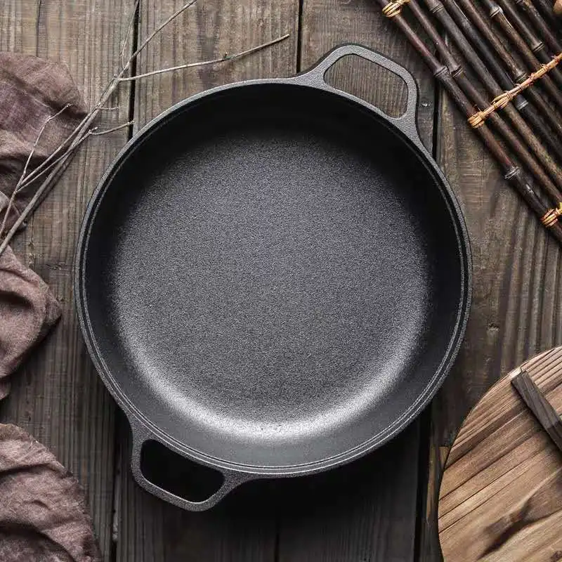 Health cooking at home Cast Iron 18cm Cast Iron Pizza Pan with Loop Handles Pre-Seasoned