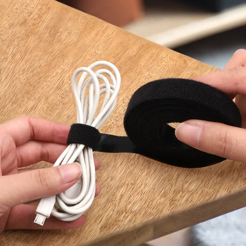 5m Fastening Tape USB Cable Ties Reusable Hook and loop Straps Double Side Hook Roll Wires Cords Manage Organizer Straps