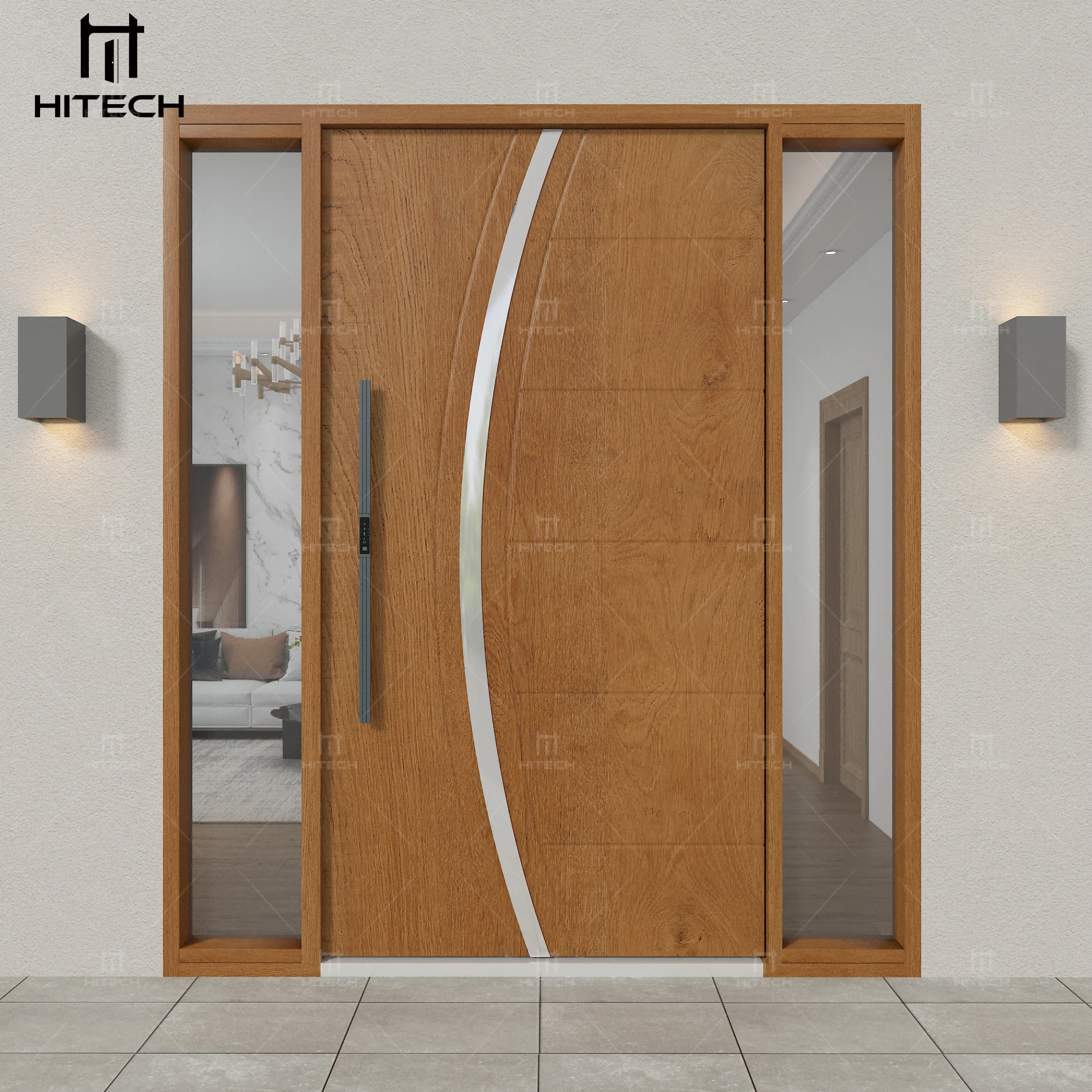 Hitech 36 inches front pivot aluminum doors security front entrance doors hurricane impact apartment villa metal door with glass