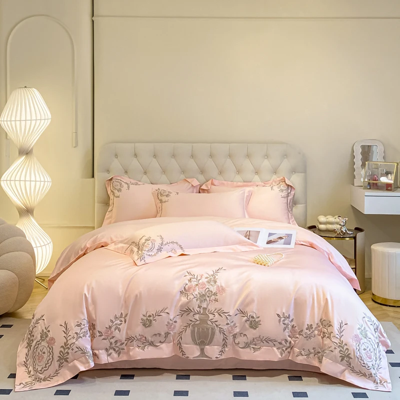 Sunny Textile Washed Silk Embroidery 4-piece Set Duvet Cover Set